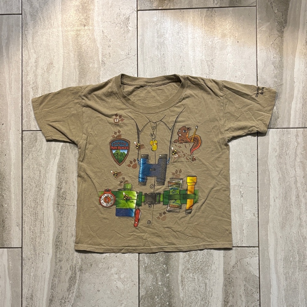 Kids' Olive Green Graphic Tee with Adventure Print